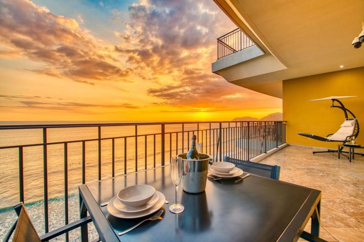 Ocean-view terrace at sunset